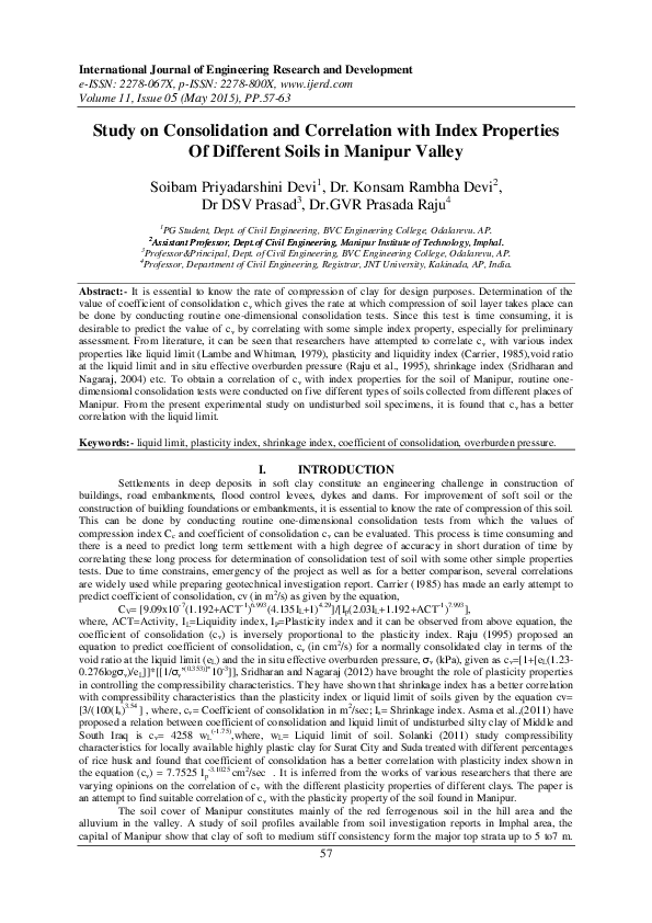  PDF Study On Consolidation And Correlation With Index Properties Of