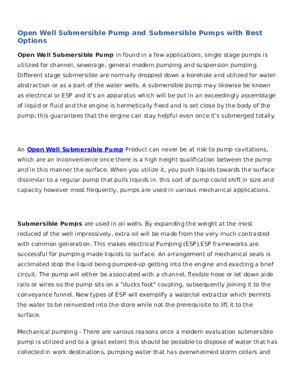 (DOC) Open Well Submersible Pump and Submersible Pumps with Best
