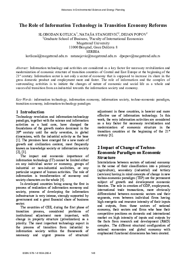 (PDF) The Role of Information Technology in Transition Economy Reforms