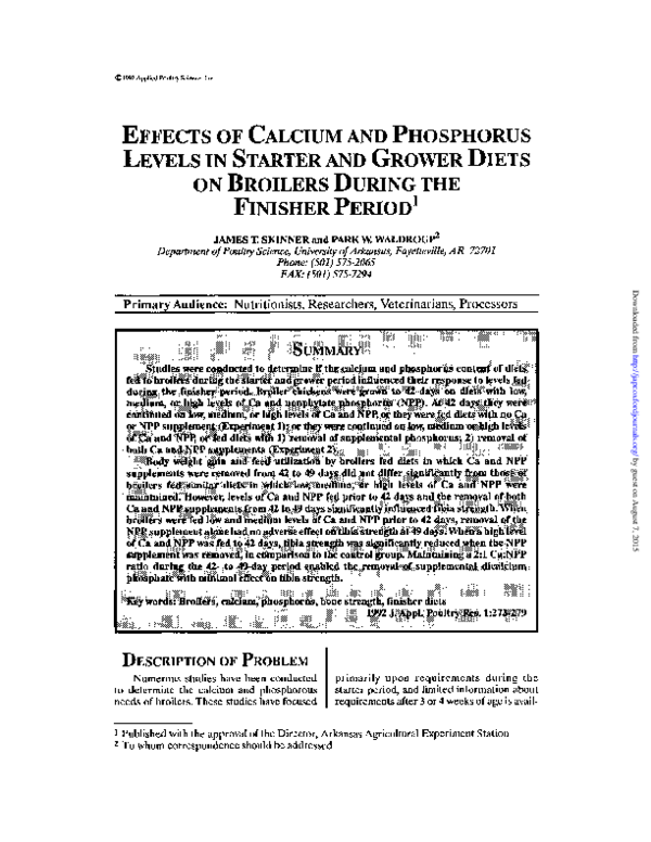 (PDF) EFFECTS OF CALCIUM AND PHOSPHORUS LEVELS IN STARTER AND GROWER ...