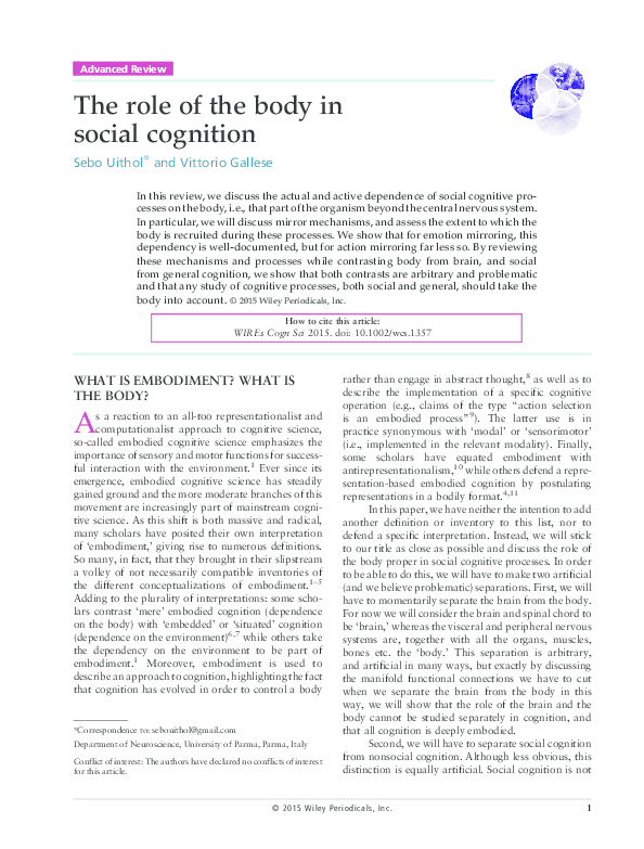 (PDF) The Role of the Body in Social Cognition
