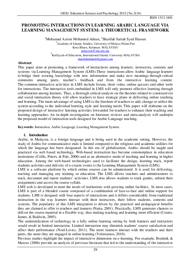 (PDF) PROMOTING INTERACTIONS IN LEARNING ARABIC LANGUAGE VIA LEARNING ...