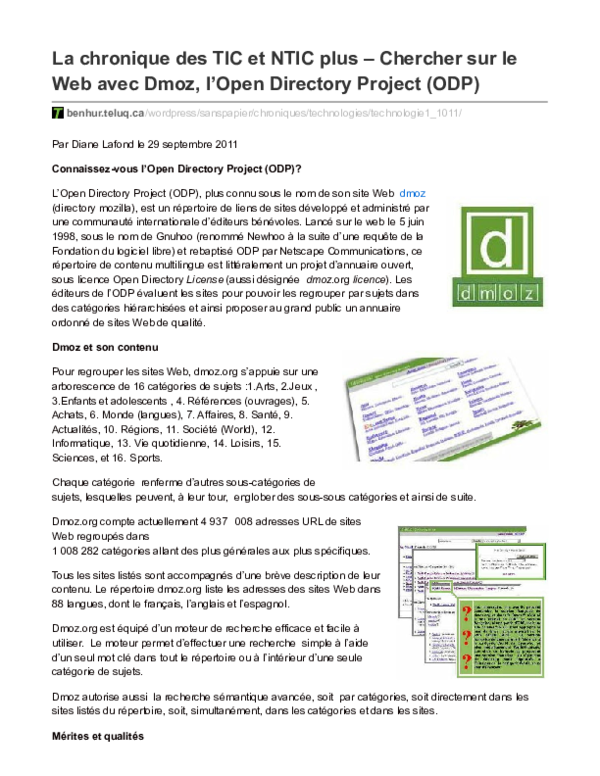 (PDF) La chronique des TIC et NTIC plus Chercher sur le  avec Dmoz