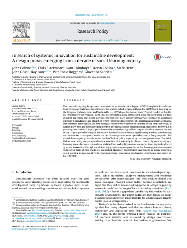 (PDF) In search of systemic innovation for sustainable development: A ...