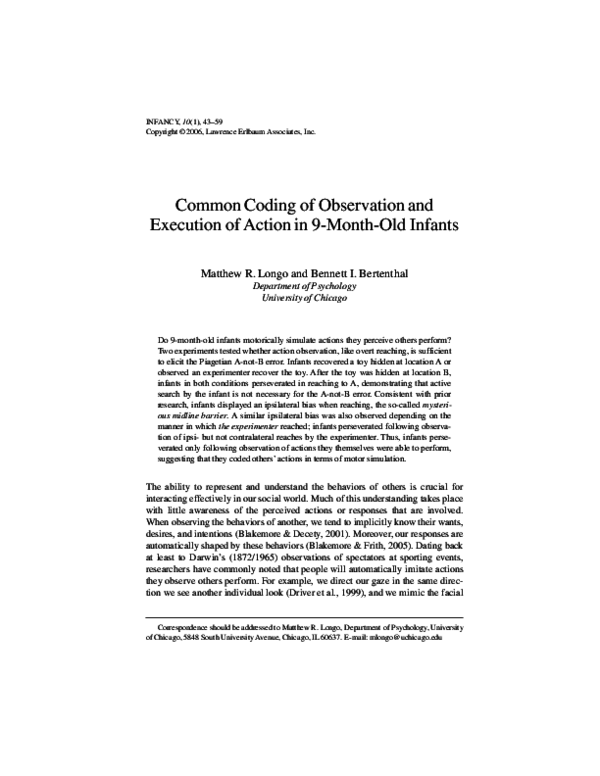 (PDF) Common coding of observation and execution of action in 9-month ...