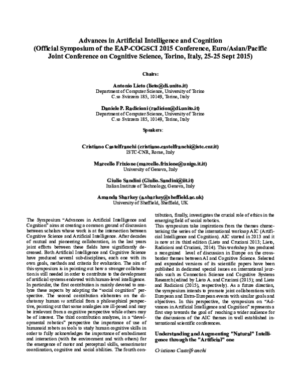 (PDF) Advances in Artificial Intelligence and Cognition (Symposium @EAP ...