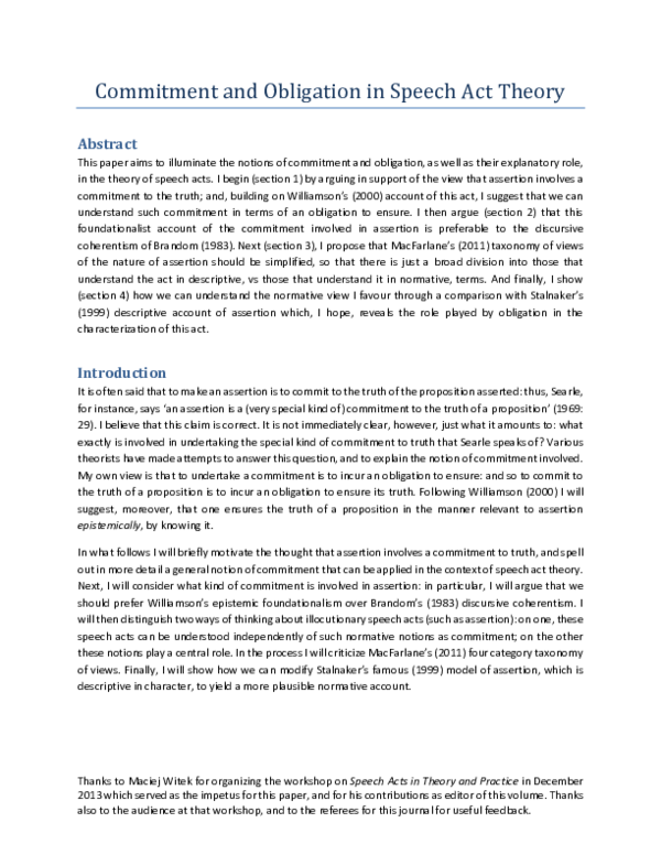 (PDF) Commitment and Obligation in Speech Act Theory Brian Ball