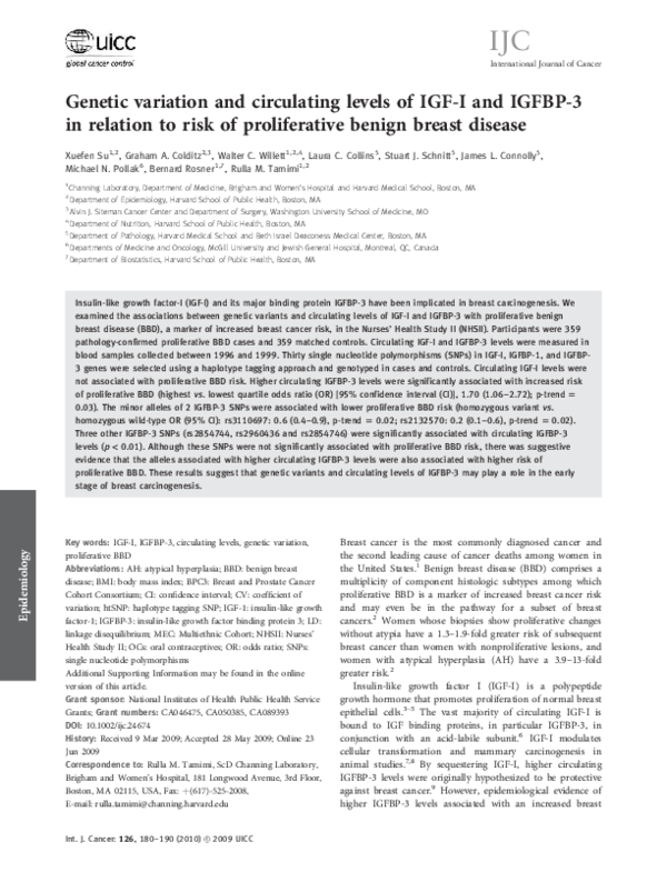(PDF) Genetic variation and circulating levels of IGF-I and IGFBP-3 in ...