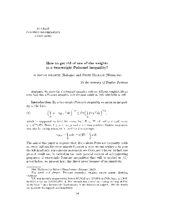 (PDF) How to get rid of one of the weights in a two-weight Poincare ...