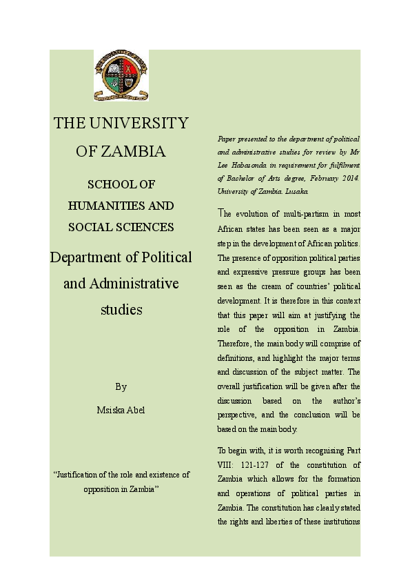(DOC) Political Parties in Zambia