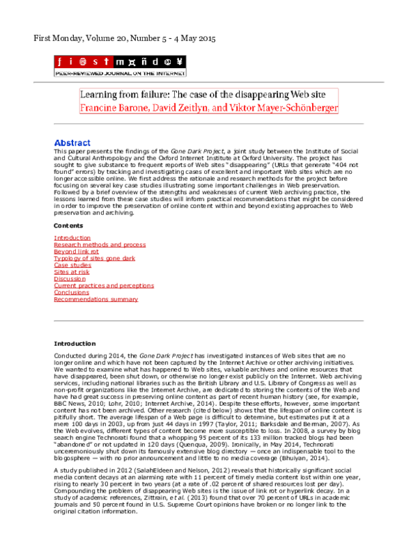 Learning from failure: The case of the disappearing web site