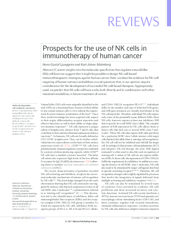 (PDF) REVIEWS Prospects for the use of NK cells in immunotherapy of ...
