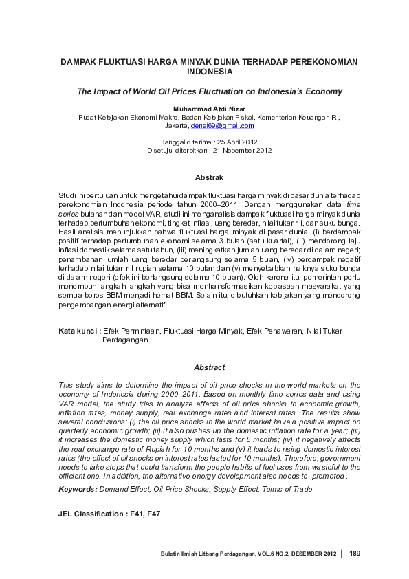 (PDF) The Impact of World Oil Prices Fluctuation on Indonesia’s Economy