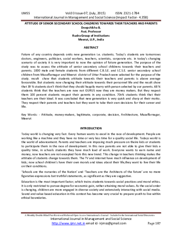 (PDF) ATTITUDE OF SENIOR SECONDARY SCHOOL CHILDRENS TOWARDS THEIR ...