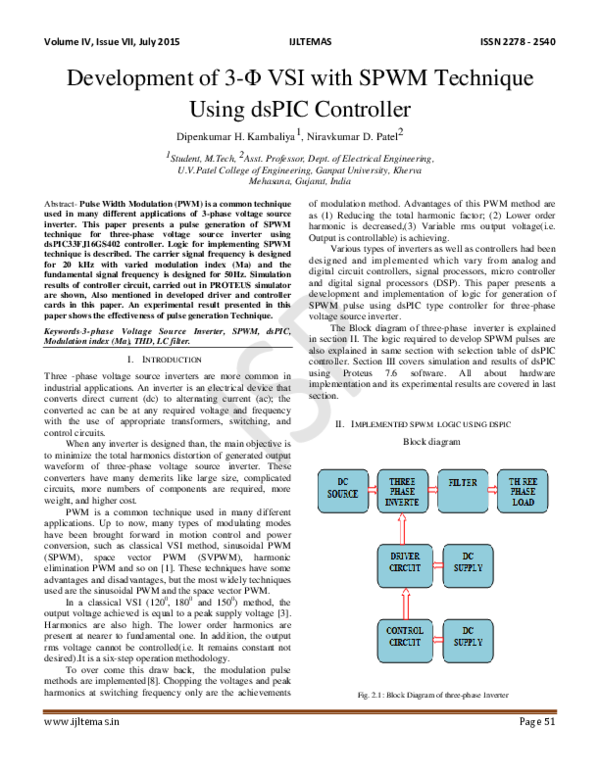 (PDF) Development of 3-Φ VSI with SPWM Technique Using dsPIC Controller