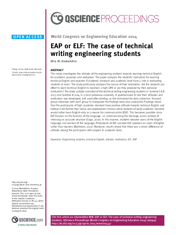 (PDF) EAP or ELF: The case of technical writing engineering students