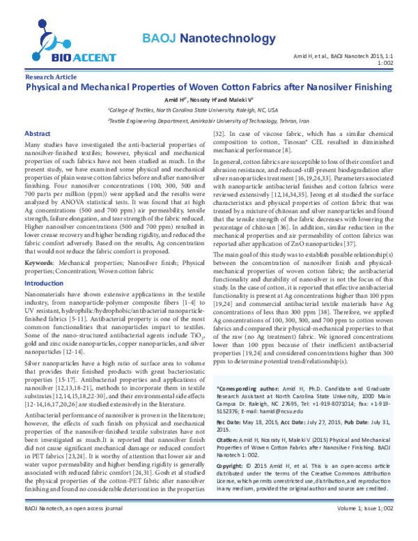 (PDF) Physical and Mechanical Properties of Woven Cotton Fabrics after