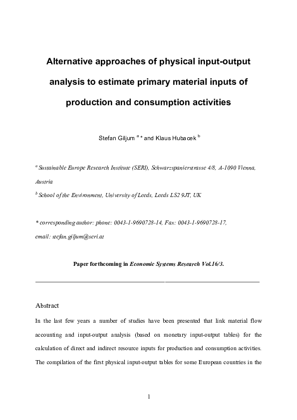 (PDF) Alternative Approaches of Physical Input output Analysis to ...
