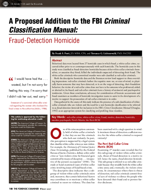 (PDF) A Proposed Addition to the FBI Criminal Classification Manual
