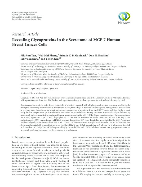 (PDF) Revealing Glycoproteins in the Secretome of MCF-7 Human Breast ...