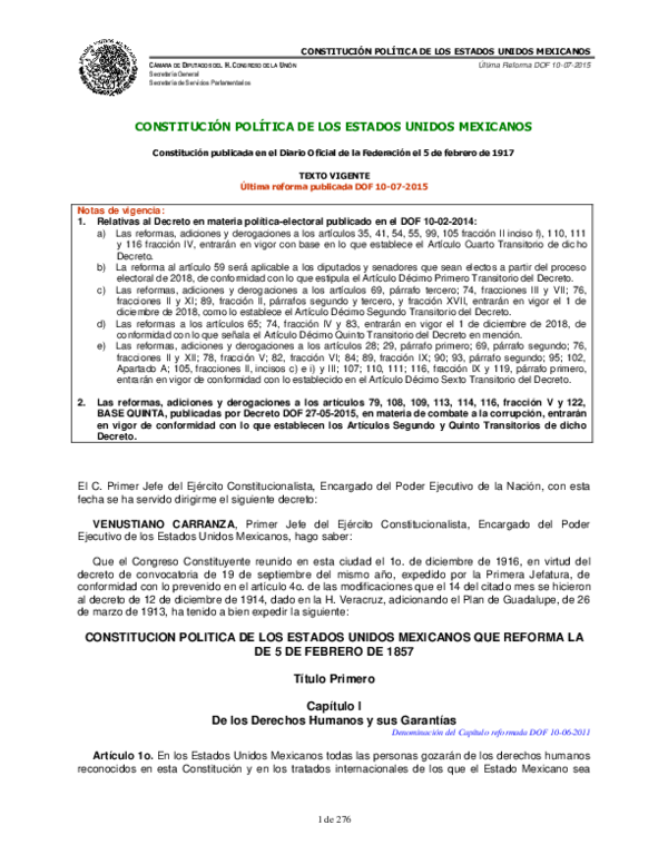 (PDF) CONSTITUCIÓN POLÍTICA DE LOS ESTADOS UNIDOS MEXICANOS ...