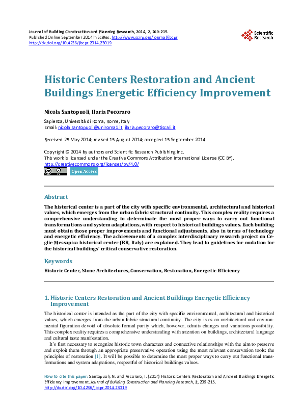 (PDF) Historic Centers Restoration and Ancient Buildings Energetic ...