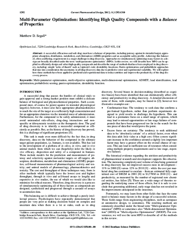 (PDF) MultiParameter Optimization Identifying High Quality Compounds