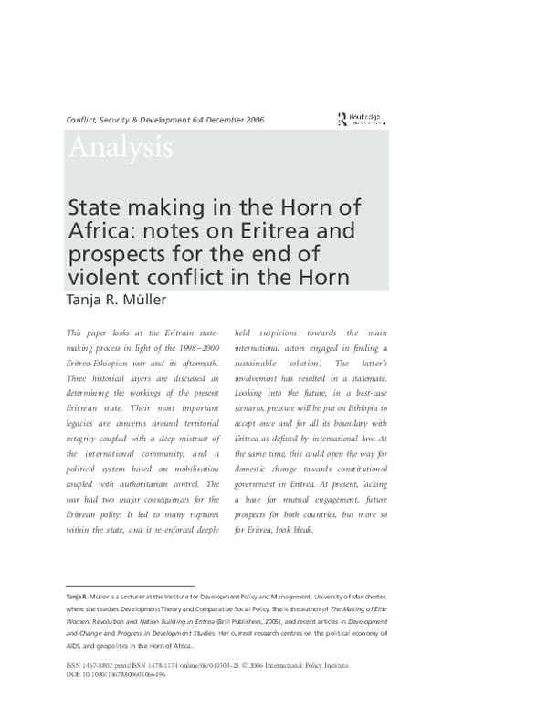 State making in the Horn of Africa: notes on Eritrea and prospects for ...