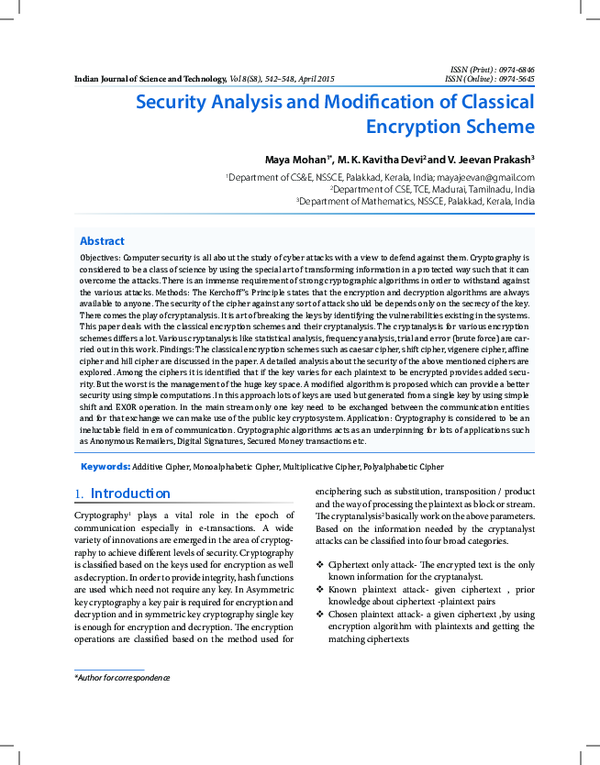 (PDF) Security analysis and modification of classical encryption scheme