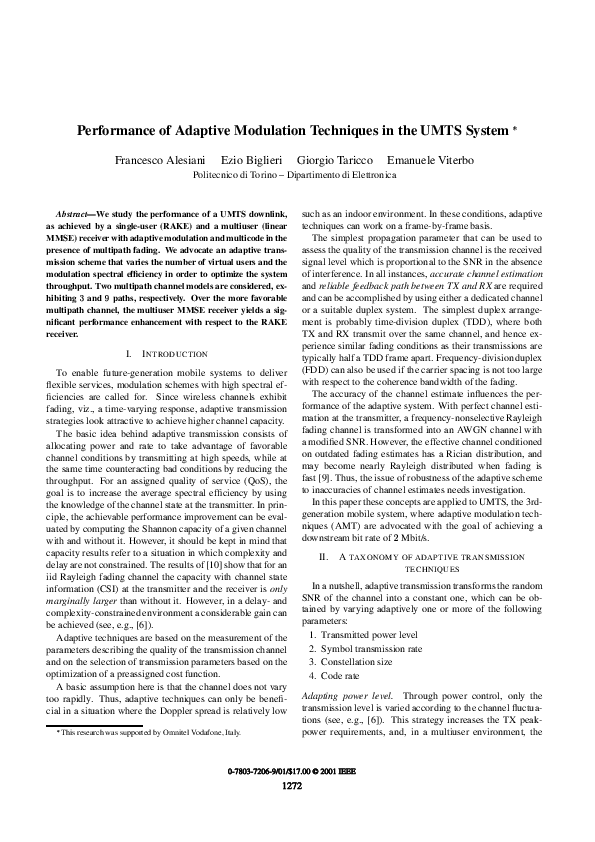 (PDF) Performance of adaptive modulation techniques in the UMTS system