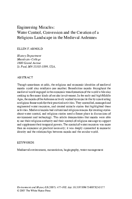 “Engineering Miracles: Water Control, Conversion, and the Creation of a Religious Landscape in the Medieval Ardennes”