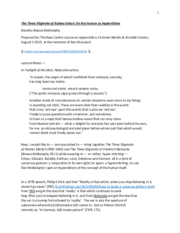 The Three Stigmata of Kodwo Eshun: On the Human as Hyperstition.