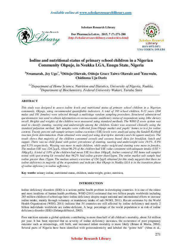 (PDF) Iodine and nutritional status of primary school children in a ...