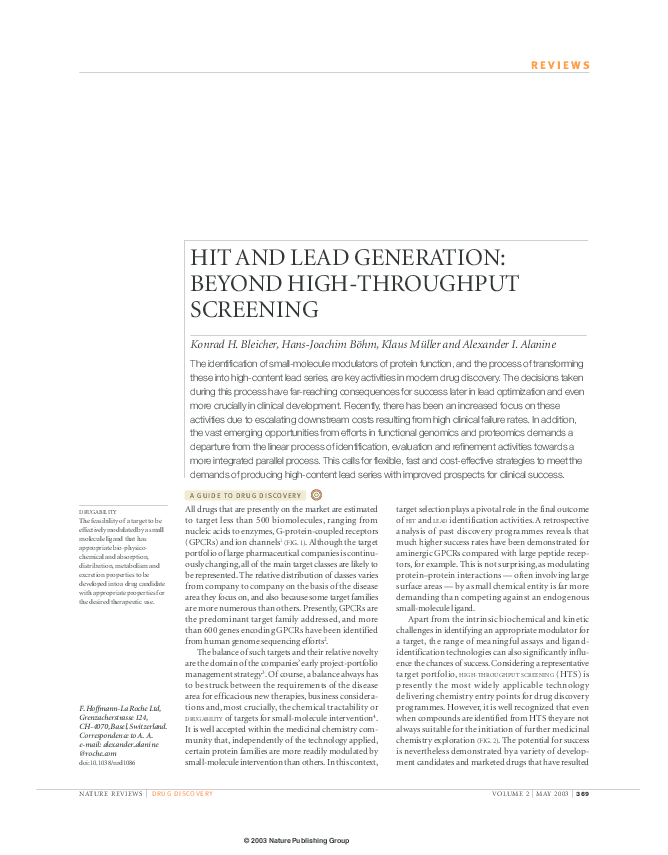 (PDF) HIT AND LEAD GENERATION: BEYOND HIGH-THROUGHPUT SCREENING