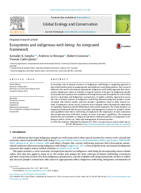 (PDF) Ecosystems and indigenous well-being: An integrated framework
