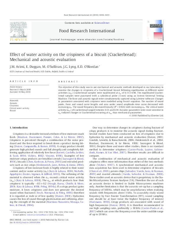 (PDF) Effect of water activity on the crispiness of a biscuit