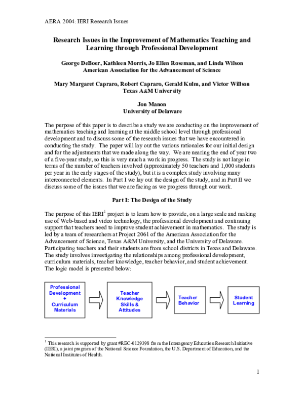 (PDF) Research Issues in the Improvement of Mathematics Teaching and ...