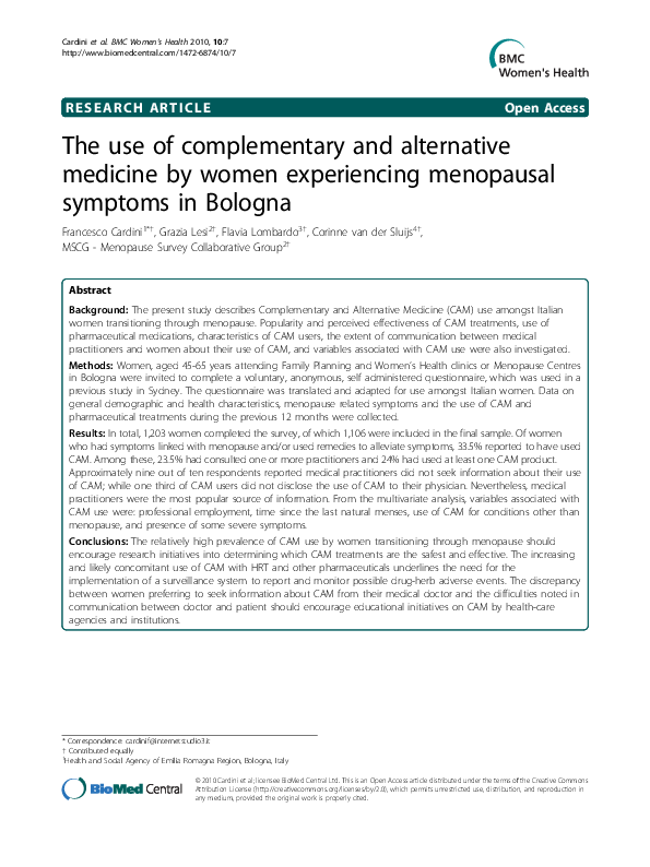 (PDF) The use of complementary and alternative medicine by women ...