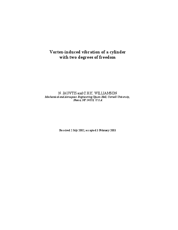 (PDF) Vortex-induced vibration of a cylinder with two degrees of freedom