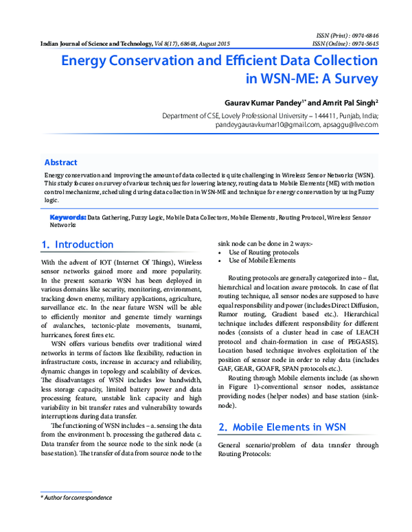(PDF) Energy Conservation and Efficient Data Collection in WSN-ME A Survey