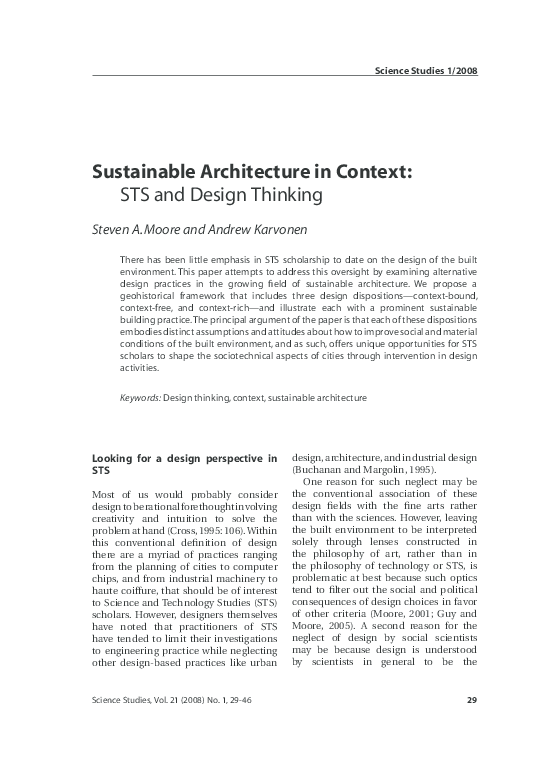 (PDF) Sustainable Architecture in Context: STS and Design Thinking