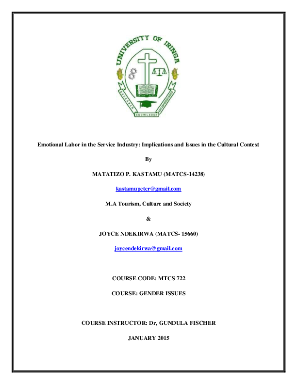 (PDF) Emotional Labor in the Service/ Hospitality Industry ...