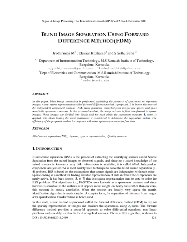 (PDF) BLIND IMAGE SEPARATION USING FORWARD DIFFERENCE METHOD (FDM