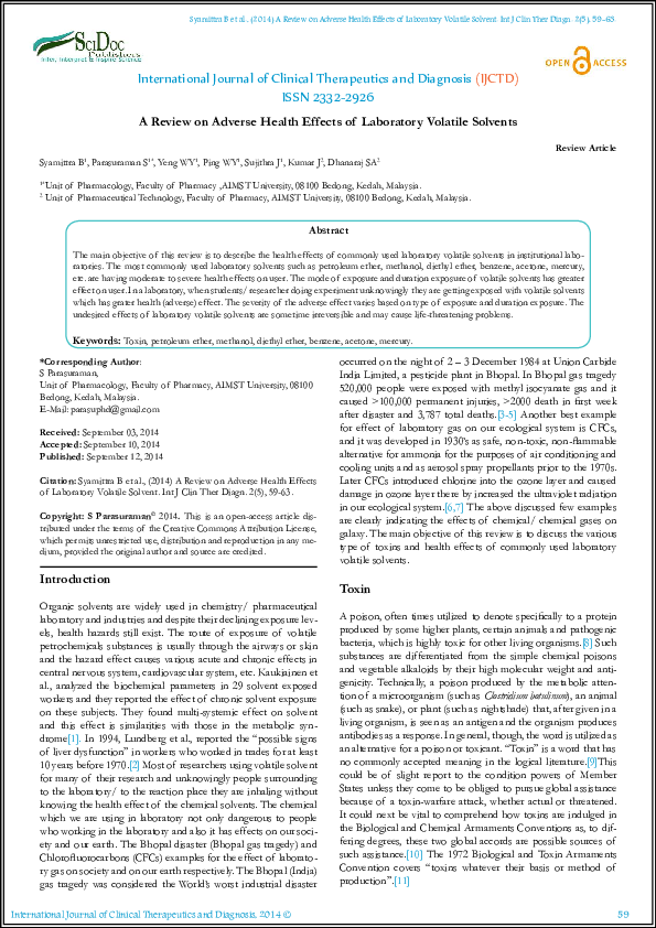 (PDF) A Review on Adverse Health Effects of Laboratory Volatile