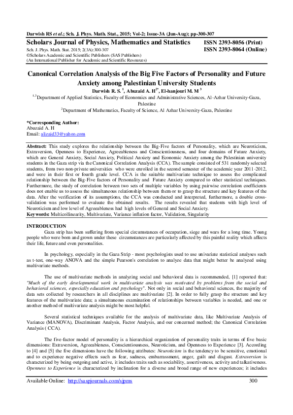 (PDF) Canonical Correlation Analysis of the Big Five Factors of ...