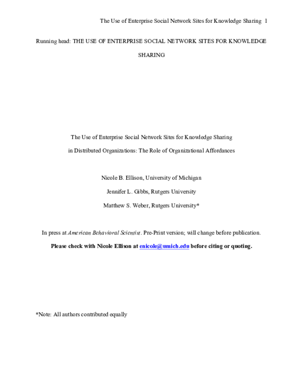 (PDF) The role of social media for knowledge sharing in distributed ...