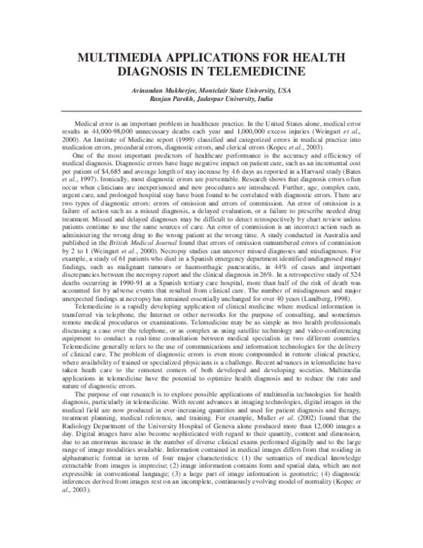 (PDF) Multimedia Applications for Health Diagnosis in Telemedicine