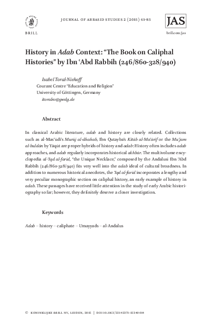 (PDF) History in Adab Context: “The Book on Caliphal Histories” by Ibn ...