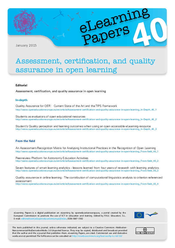 (PDF) Assessment, certification, and quality assurance in open learning