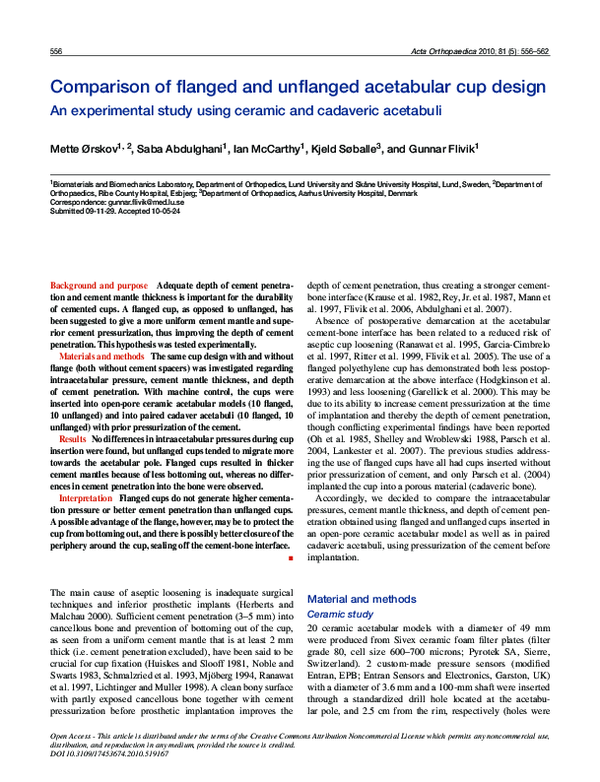 (PDF) Comparison of flanged and unflanged acetabular cup design. An ...